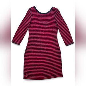 Express Red Black Striped Sequin Bodycon Midi Dress Lined Stretch Small